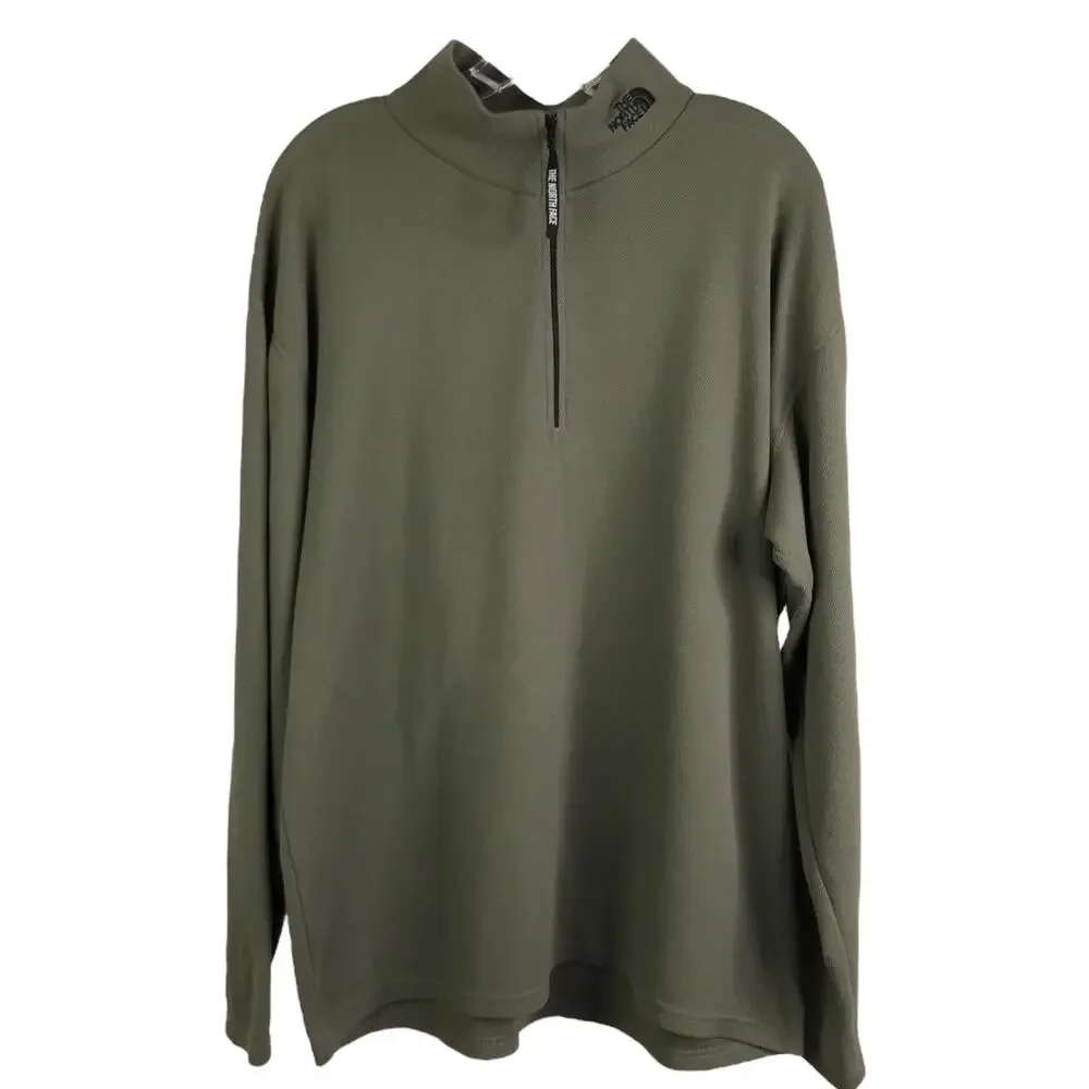 The North Face Sweatshirt Mens Sz L Olive Green Micro Fleece 1/4 Zip Long Sleeve
